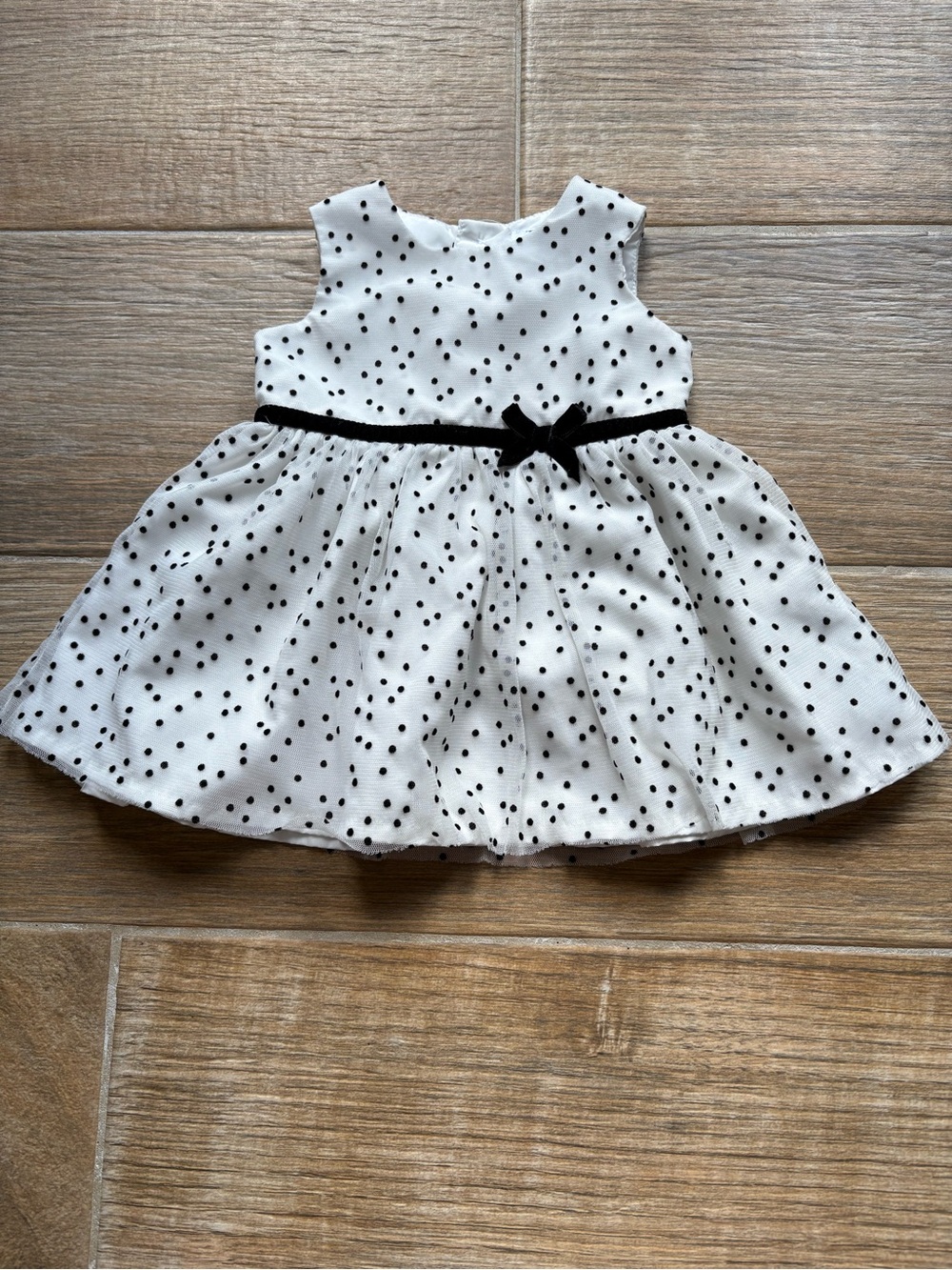 Carters White Polka Dot Party Dress with Black Bow, 3 months